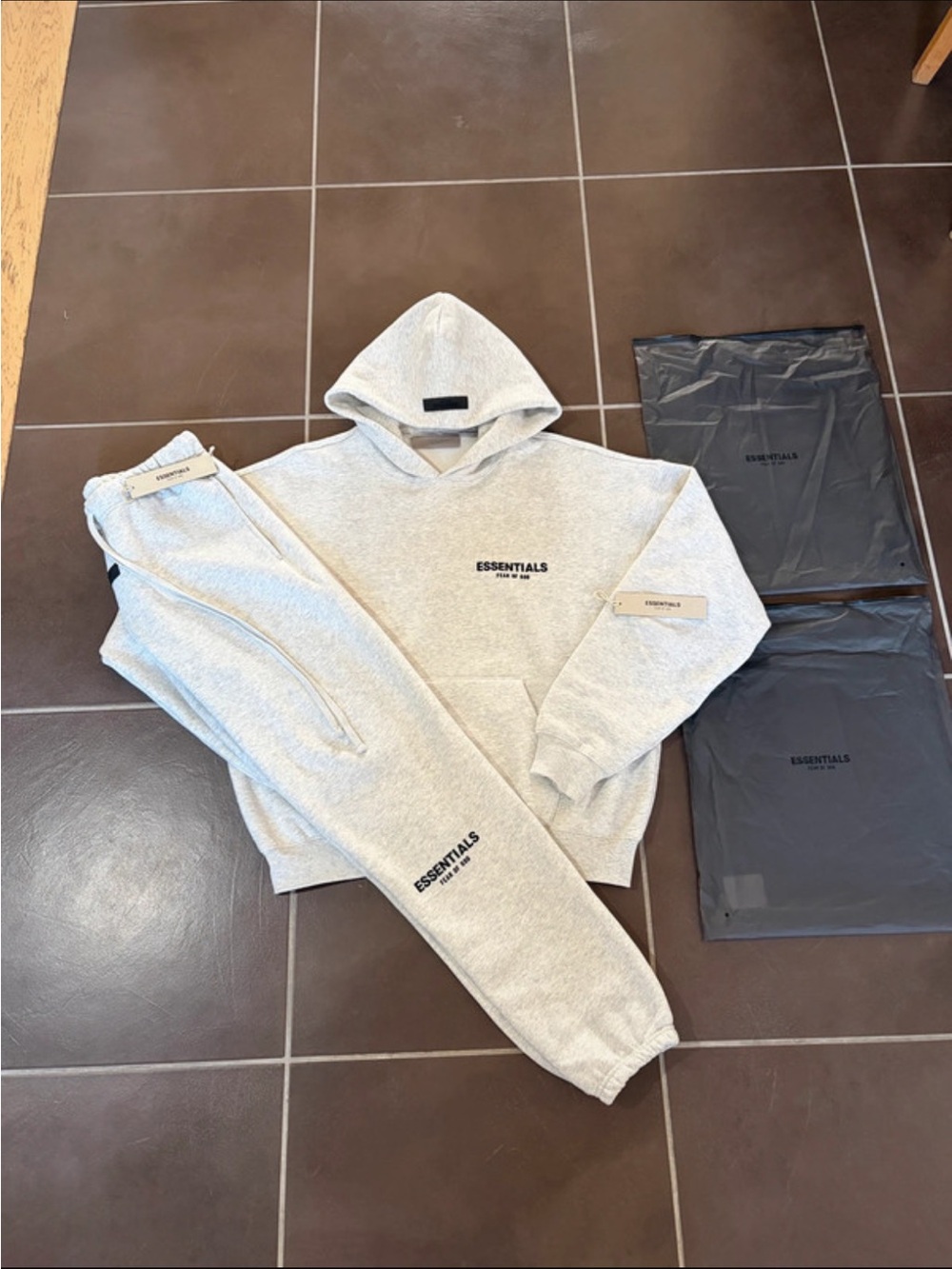 **Extra small**ESSENTIALS Light Gray Hoodie & Joggers Set